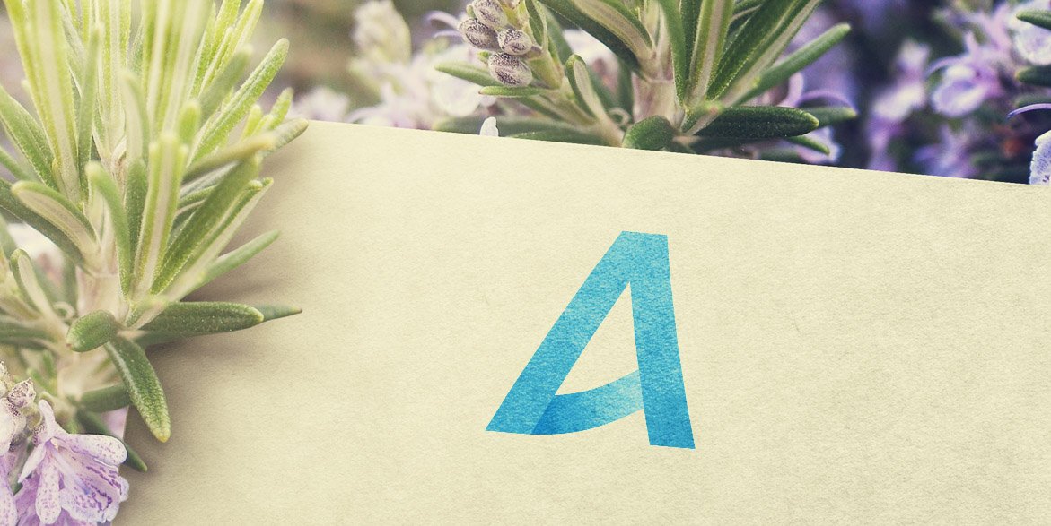 Símbol tipogràfic blau de la marca Aqua Center aplicat sobre una targeta envoltada de plantes.