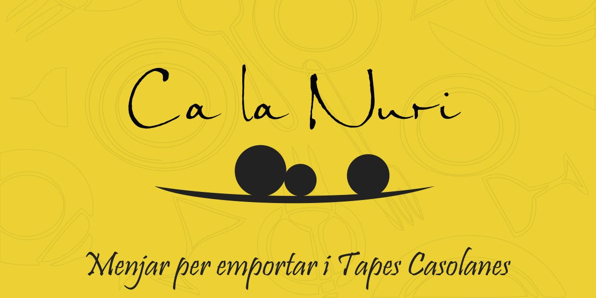 Logotip Ca la Nuri amb tres olives negres sobre fons groc.
